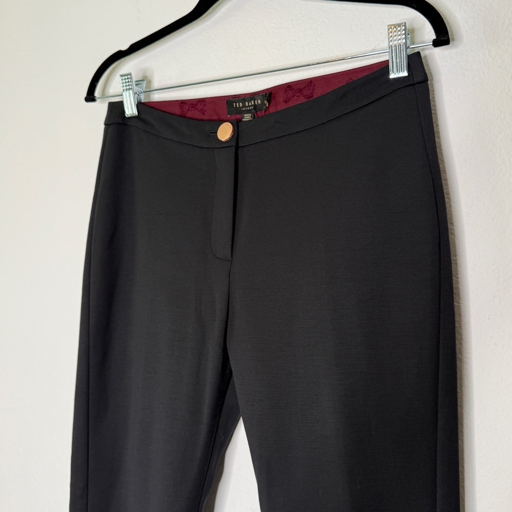 Ted Baker London Bow Ankle Pants Black High Rise Acetate Cotton Blend Size 4 - Picture 2 of 9